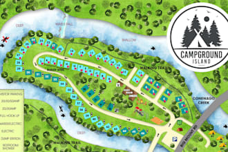 design campground map, rv park map, site plan, and resort map in vector