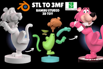 convert stl to 3mf, add color, split parts for bambu lab multicolor 3d printing