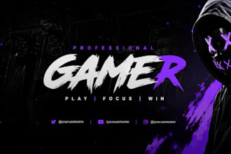 design youtube banner, gaming banner, discord banner or twitter header and logo