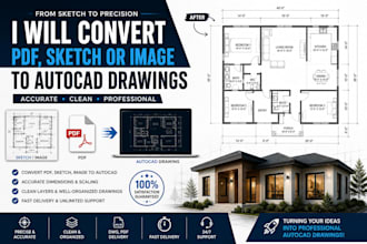 convert pdf, sketch or image to autocad drawing for buiding plan