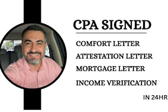 draft and sign a US CPA comfort letter for mortgage, income verification, sba