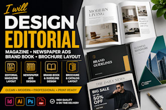 design editorial magazine newspaper ads brand book brochure layout