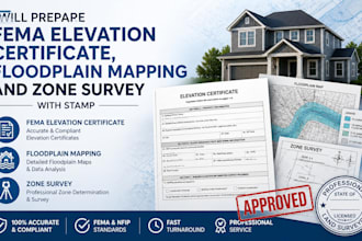 prepare fema elevation certificate floodplain mapping and zone survey with stamp