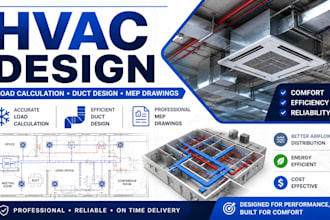 design hvac system, load calculation, duct design and mep drawings
