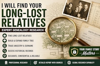 find your long, lost relatives, I do expert genealogy research