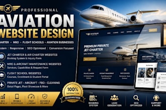 design aviation website jet charter, private aircraft charter, flight school mro