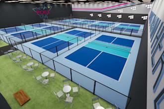 revamp indoor sport space,padel pickleball court, sport complex clubhouse render