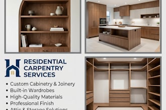 do interior woodwork, kitchen cabinets, wardrobes and custom shelving