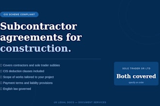 draft a UK cis subcontractor agreement for construction