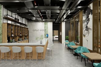 refine restaurant interior,commercial space furniture layout, modern cafe render