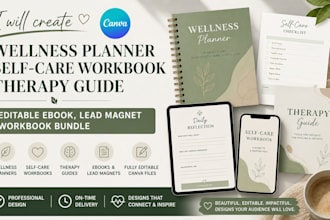 create canva ebook wellness planner selfcare workbook therapy guide