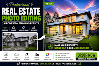 do professional real estate photo editing, hdr, sky replacement and virtu