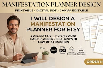 design a manifestation planner printable for etsy digital PDF and canva