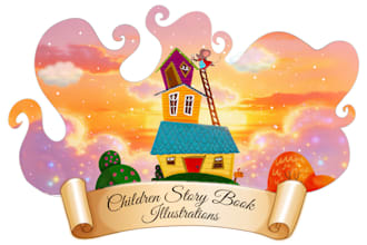 design children story book illustration, children story book cover illustration