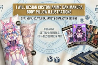 draw custom anime dakimakura body pillow art of your oc, vtuber, waifu, husbando