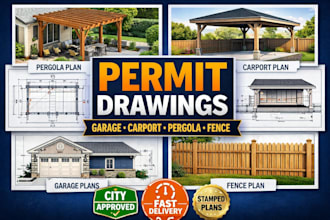 do architectural permit drawings for garage, pergola, carport, fence plans