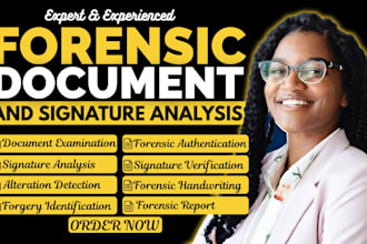 do forensic signature analysis, detect forged signatures, report, and evidence