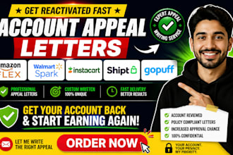 write amazon flex, walmart spark, instacart, shipt, gopuff account appeal letter