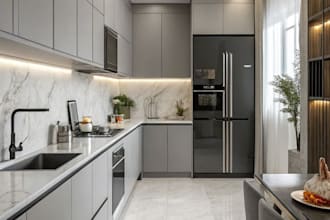 design 3d interior kitchen,  kitchen remodel and photorealistic rendering