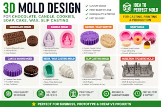 3d mold design for chocolate, candle, cookies, soap, cake, wax, slip casting