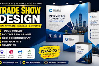 design tradeshow booth, backdrop popup banner, kiosk product exhibition display