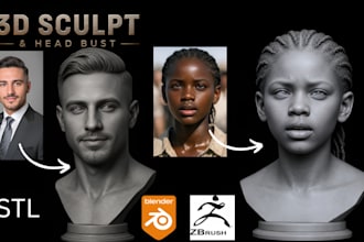 sculpt realistic 2d photo to 3d bust likeness head model stl 3mf obj 3d printing