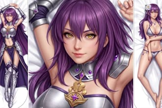 design custom anime dakimakura body pillow illustration sfw or nsfw, oc  vtuber