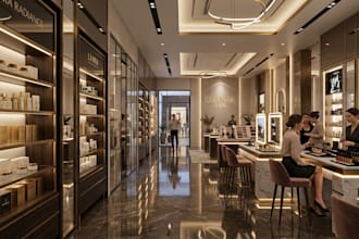 design 3d cosmetic store, retail shop interior, jewelry store and commercial