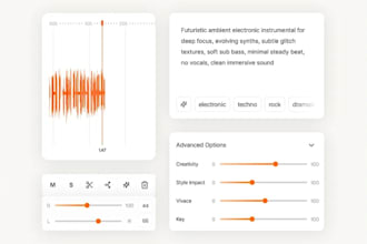 develop ai music generator, music streaming app and visual video platform