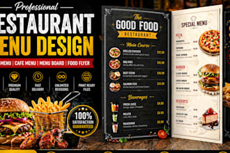 design restaurant menu, food flyer, and menu board design