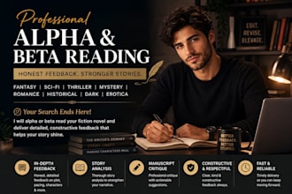 alpha or beta read your fantasy, scifi, thriller, mystery, romance or historical