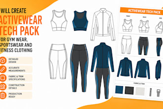 create activewear tech pack for gym wear sportswear and fitness clothing