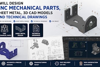 design cnc mechanical parts, sheet metal, 3d cad models and technical drawings