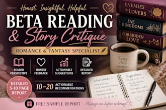 beta read your romance book with detailed feedback