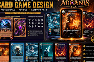 design custom board game, piaying cards, trading card, and card deck designs