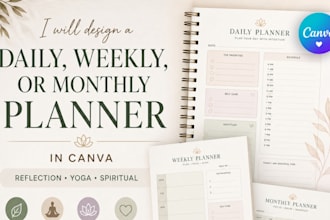 design a daily, weekly, or monthly planner in canva, reflection, yoga, spiritual
