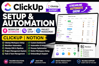 setup clickup workflow automation clickup project management clickup crm notion