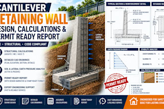 design cantilever retaining wall calculations and permit ready drawing