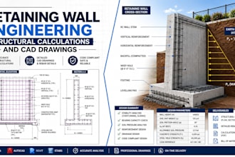 engineer retaining wall structural calculations for building permit plans