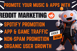 do organic spotify music, gaming app, video game promotion via reddit seo post