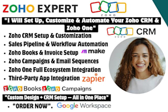 set up zoho CRM, zoho one, zoho books and workflow automation