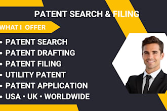 do patent search, drafting and utility patent filing worldwide