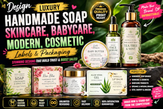 design luxury handmade soap, skincare, babycare, modern, cosmetic labels package