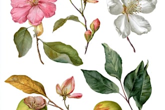 create digital botanical watercolor clipart of flowers