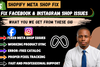 fix shopify meta shop issues, facebook instagram catalog sync and pixel tracking