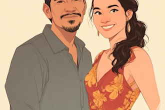 illustrate a fabulous couple portrait illustration