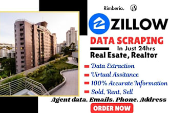 scrape 1000 plus zillow real estate properties leads, fsbo within 24 hrs