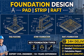 design pad, strip and raft foundation with structural calculations and drawings