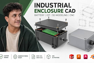 create industrial battery enclosure cad, iot housing, 3d cad modeling, cnc