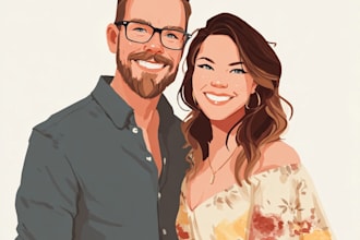 illustrate a romantic family couple portrait